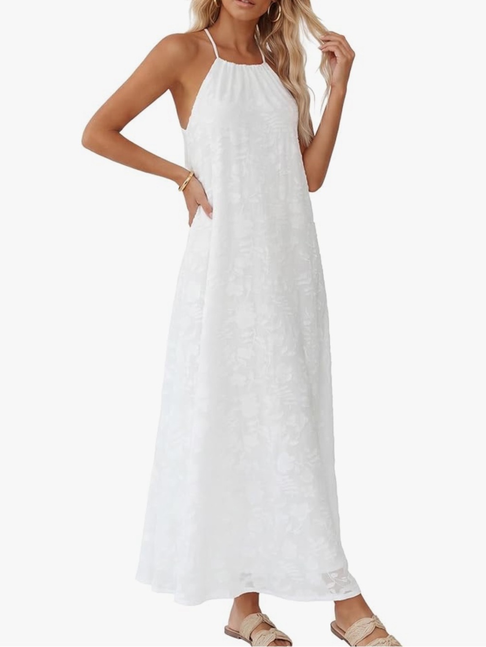White Halter Maxi Dress